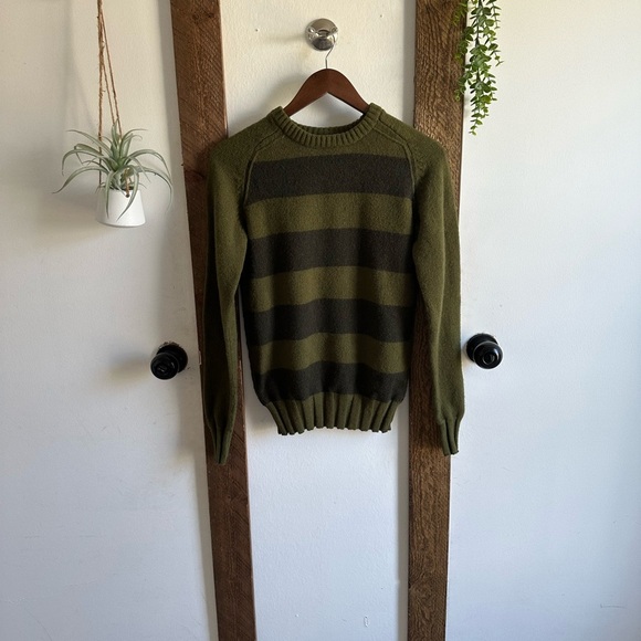 Vintage H&M Lambs Wool Green Rugby Striped Sweater Size Small - Picture 9 of 16